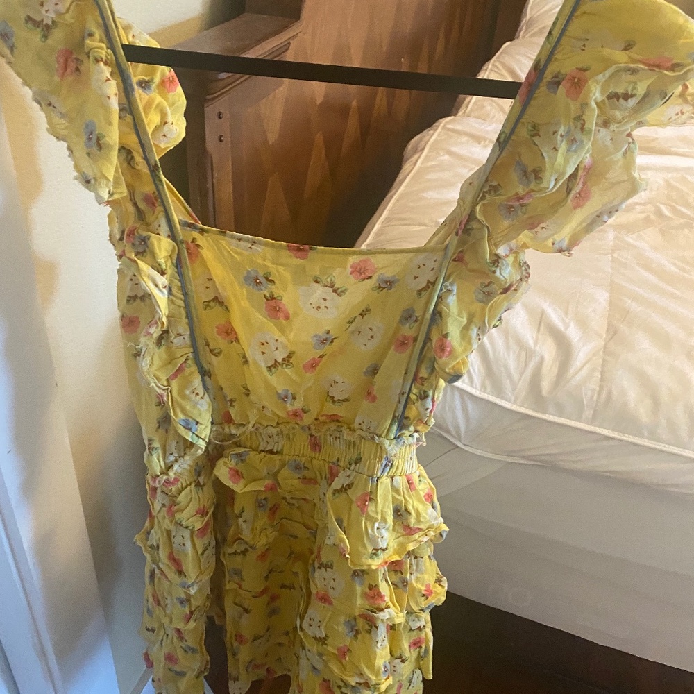 LoveShackFancy Phyllis Tiered Dress Size Small Cotton Yellow Floral